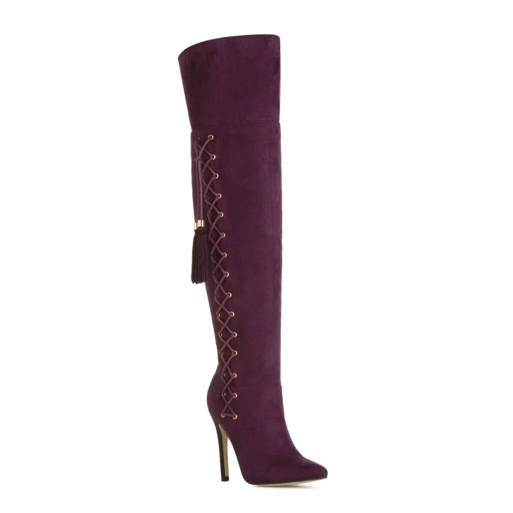 Izabella Rue Dalinda Purple Faux Suede Over The Knee Stiletto Heeled Boots 7